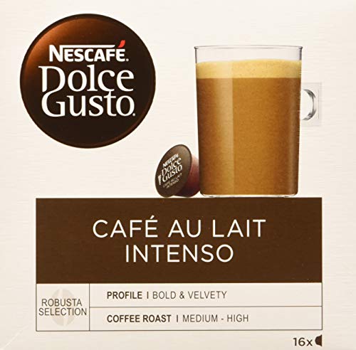 Nescafé Dolce Gusto - Café Con Leche Intenso, 16 cápsulas x 10 g, Total de 160 g, Negro