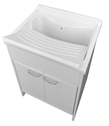 NG - Lavadero automático de resina para exterior, 60 x 50 x 85 cm, color blanco