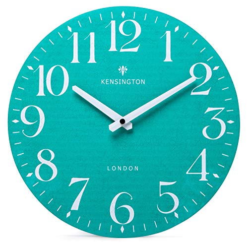 NIKKY HOME Reloj de pared verde azulado con pilas, silencioso, sin tictac, reloj redondo de madera para sala de estar, dormitorio, escuela, aula, 30 x 4 x 30 CM