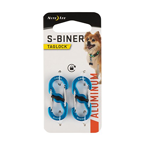 Nite Ize S-Biner TAGLOCK - Mosquetón doble para etiquetas de perro con cierre seguro, aluminio/azul, 2 unidades
