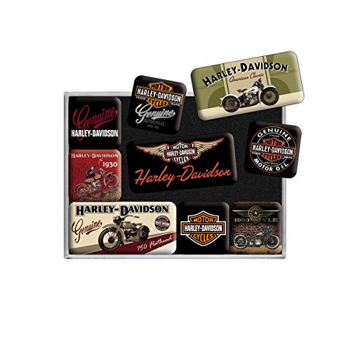 Nostalgic-Art Juego de Imanes Retro Harley Davidson Bikes – Regalo para Motociclistas, Decoración para la Nevera, Diseño Vintage, 9 Unidades