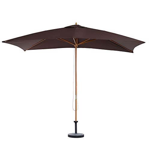 Outsunny Conjunto de Sombrilla y Base para Jardín Patio Poliester 180g/m2 Base de Sombrilla Ajustable Universal Pie de Parasol de Cemento Playa Chocolate y Negro