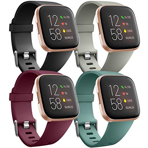 Ouwegaga Banda de Repuesto de Silicona Compatible con Fitbit Versa Correa/Fitbit Versa Lite Correa/Fitbit Versa 2 Correa, Pequeño Negro/Rojo/Gris/Verde Pino