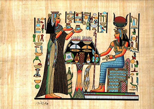 Papiro egipcio 35cm X 25cm, M1-N16 hecho y pintado a mano de Egipto; Con certificado de autenticidad ; El papiro hecho según el método y el material que usaban en el Egipto antiguo