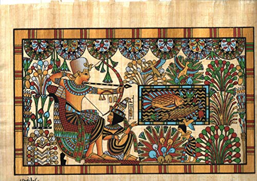 Papiro egipcio 35cm X 25cm, M1-N20 hecho y pintado a mano de Egipto; Con certificado de autenticidad ; El papiro hecho según el método y el material que usaban en el Egipto antiguo
