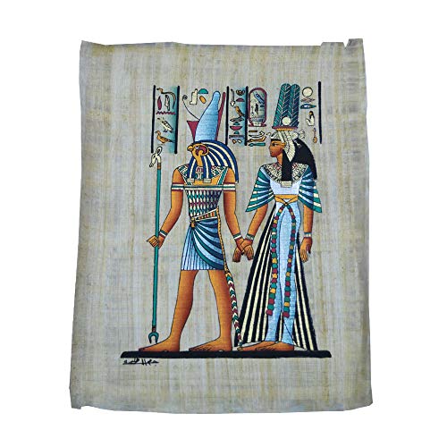 Papiro Egipcio Original Hecho y Pintado a Mano en Egipto. Horus y Nefertari. 33x43 cm Aprox, Ref. 53V-A