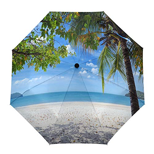 Paraguas de viaje plegable con textura de madera de palmera para verano, apertura y cierre automático al aire libre, compacto, resistente al viento para hombres/mujeres/niños cubierta