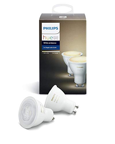 Philips Hue Pack 2 Bombillas Inteligentes LED GU10, 5.5W, Luz Blanca Cálida a Fría, Compatible con Alexa y Google Home