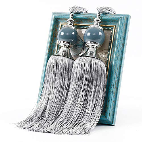 QLING 1 par de alzapaños con borlas de cuentas, cuerda decorativa hecha a mano para cortinas, para el hogar, dormitorio, oficina, hotel, color gris