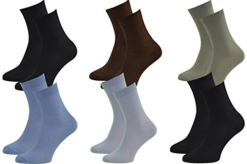 Rainbow Socks - Hombre Mujer Calcetines Colores de Bambu - 6 Pares - Negro Ceniza Oliva Marrón Vaquero - Talla 44-46