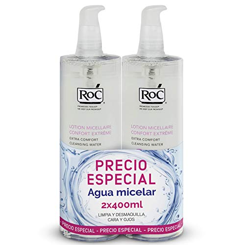 RoC Agua Micelar Pack Ahorro, Higiene Facial, limpia, desmaquilla, alivia & refresca el rostro, para todo tipo de pieles, 400 ml (x2)