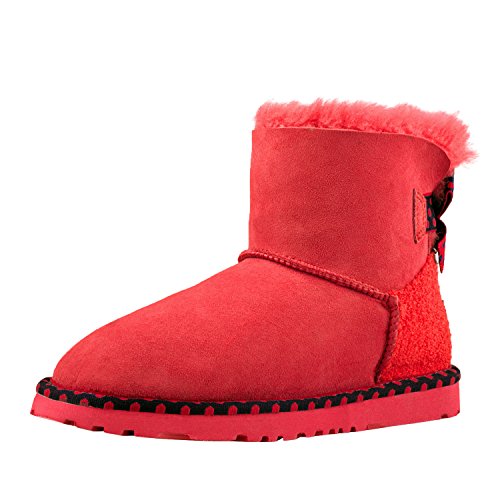 Shenduo Zapatos Invierno - Botas de Nieve de Piel Oveja con Lana Interno y Suela Antideslizante para Mujer D5079 Rojo 40