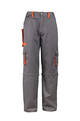 Stenso Desman - Pantalones Estilo Cargo y Pantalones Cortos de Trabajo para Hombre 2 en 1 - Gris/Naranja 54