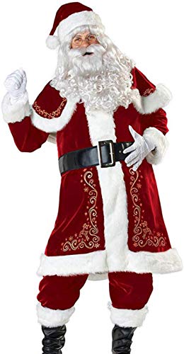 SWHRIOPD Disfraces de Papá Noel para Navidad Traje de Halloween Cosplay 8 Piezas para Hombre Adultos (Rojo, 2XL)