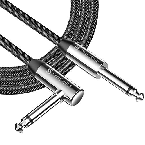 Syncwire Profesional Cable para Guitarra 3m/10ft, Cable de Jack 6.35mm (1/4") Mono Trenzado de Nailon para Instrumentos/Guitarra eléctrica/bajo/Amplificador/Teclados - Derecho a Conectores de Forma L