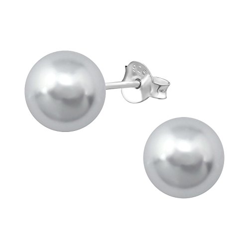 Tata Gisele© - Pendientes de plata 925/000 rodiada y perla sintética, 8 mm, color gris