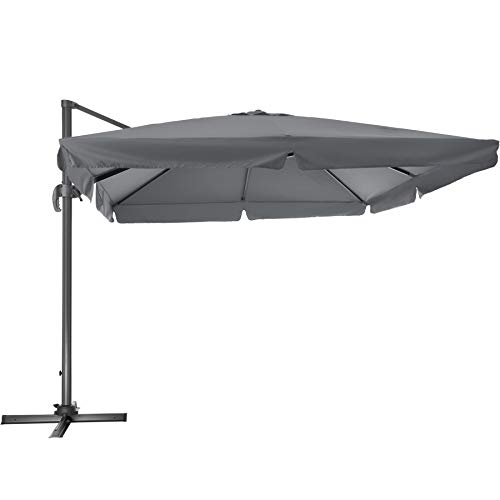 TecTake 800661 - Parasol Excéntrico, Sombrilla de Jardín, Aluminio, Protección Solar UV 50+, 3x3 m (Gris | No. 402994)