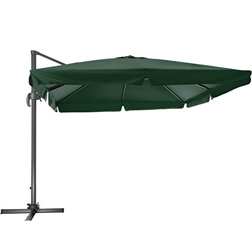 TecTake 800661 - Parasol Excéntrico, Sombrilla de Jardín, Aluminio, Protección Solar UV 50+, 3x3 m (Verde | No. 402995)