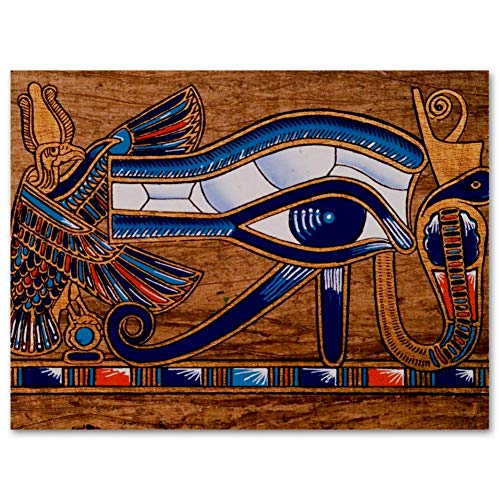 TIZORAX Cuadro al óleo con papiro egipcio que representa el ojo de Horus sobre lienzo enmarcado listo para colgar para el hogar, sala de estar, oficina, decoración de pared de 34,7 x 49,7 cm