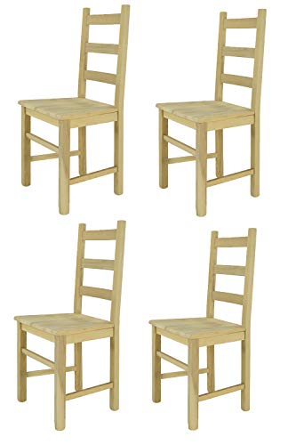 Tommychairs - Set 4 sillas Rustica para Cocina y Comedor, Estructura en Madera de Haya lijada, no tratada, 100% Natural y Asiento en Madera