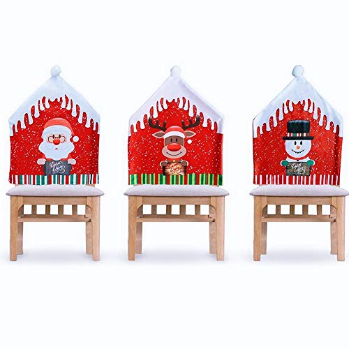 Toruiwa – Juego de 3 fundas de silla de Navidad para comedor, extensible, para decoración de cena de Navidad, sombrero de Papá Noel, muñeco de nieve y Wapiti (rojo, 47 x 60 cm)