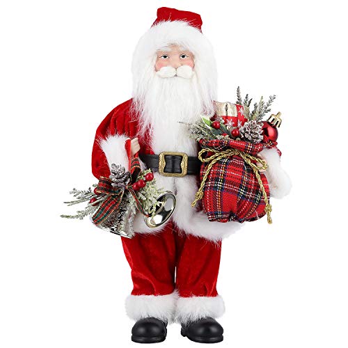 Uten Figura de Papá Noel de pie Bolsa de Regalo y Cuerno Muñeca de Santa de 12 Pulgadas Figura Adorno de Navidad Decoración del hogar Muñeca de Navidad