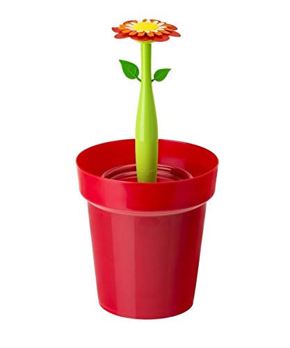 VIGAR Flower Power Papelera para Baño, Material: Polipropileno, Goma, Asa: Acero, Rojo, 21 X 20.5 X 26.5 cm