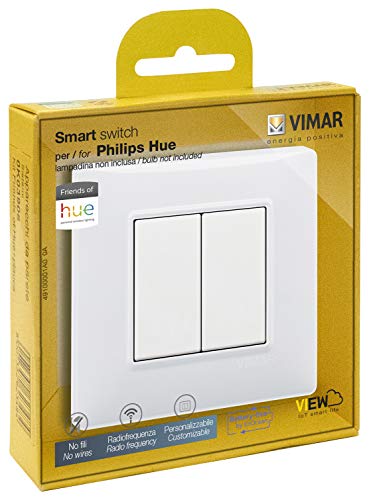 Vimar 0K03906.04 Kit interruptor inalámbrico en radiofrecuencia Philips Friends Of Hue Serie Plana. No necesita pilas, color blanco.