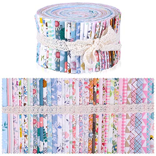 Wamkon 40 colores Jelly Rolls, 6,25 x 100 cm, tela enrollable, flores, patchwork, algodón, tejido de patchwork, artesanía con diferentes patrones