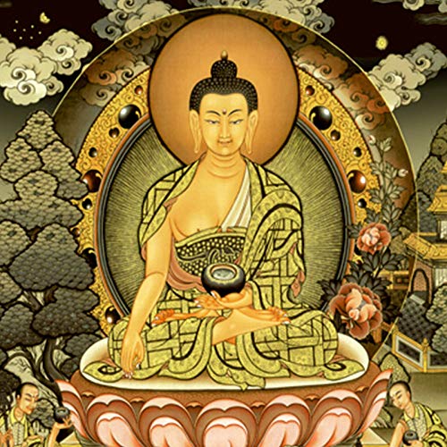 XYFL Sakyamuni Thangka Cuelga Al Pintor con Las Ofrendas De Telas Bordadas Y Estatuas Budistas Tibetanas,C
