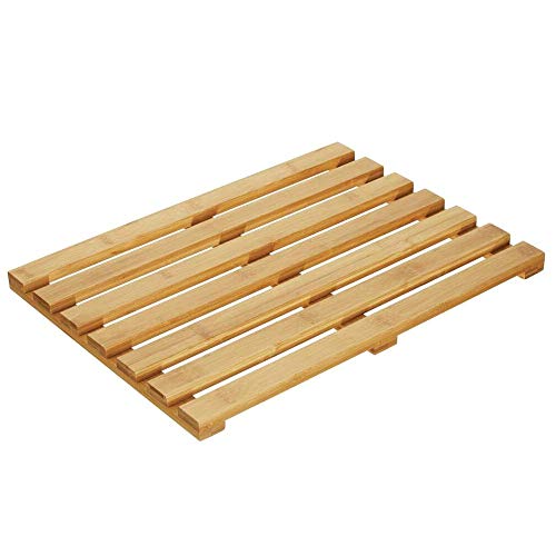 ybaymy Alfombrilla de baño rectangular de bambú, alfombrilla de ducha antideslizante, alfombra de baño, alfombra de madera para bañera o ducha, color marrón, 62 x 39 x 4 cm