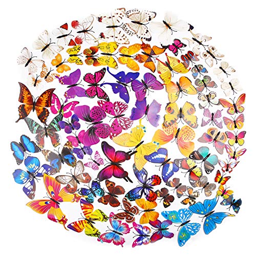 84 Pz Mariposa 3D Pegatinas de Pared Adhesivos Mariposas 3D Decorativos Removible Pegatinas de Colorido Etiquetas Engomadas Mariposas para Decoración del Hogar