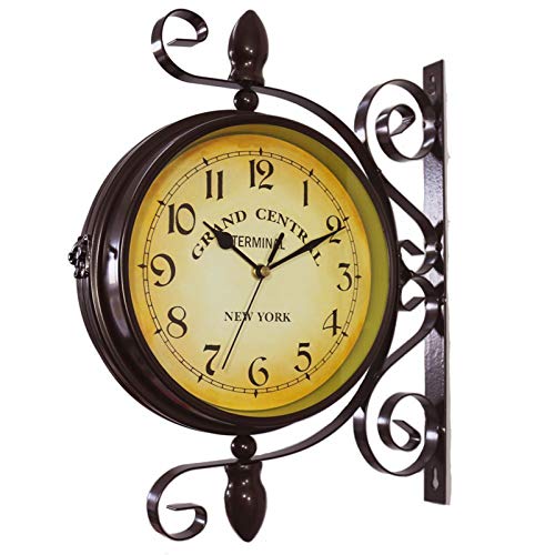 ACEWD Reloj De Pared De Doble Cara, Girar 360 Grados Reloj De Pared Antiguo Estación De Tren Cocina Oficina Habitacion Salon Vintage