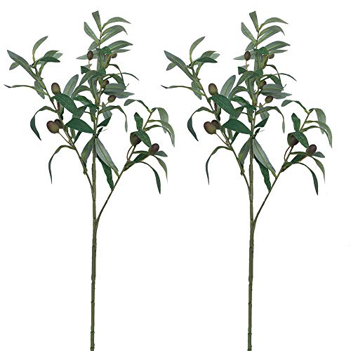 Aisamco 2 Piezas Plantas de Olivo Artificial Ramas en Verde 28"Tall Artificial Verdor arreglo Floral para la decoración de la Boda en casa