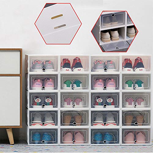 Aohuada 20 cajas de zapatos para zapatos, cajas apilables transparentes con tapa, caja de plástico apilable