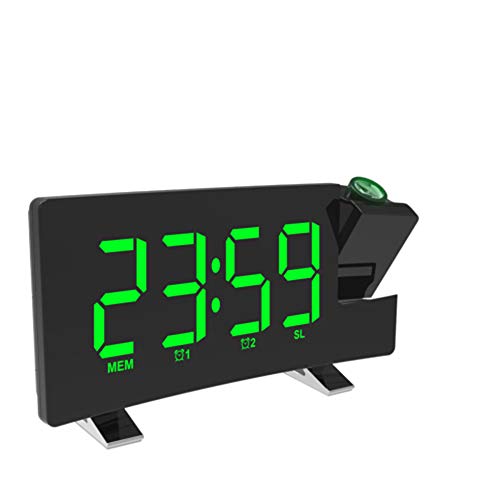AOZBZ Proyección Techo Reloj de Pared Proyector Digital Radio Reloj Despertador Radio FM Reloj de 7.1"Pantalla Curva Ancha LED Escritorio/estantería Digital USB Carga (Pantalla Verde)