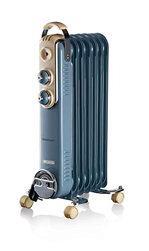 Ariete 837 - Radiador de aceite vintage, 7 elementos calefactores, 3 niveles de potencia, asa para fácil transporte, máx. 1500 W, azul claro