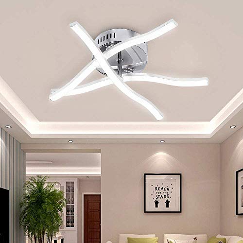 AUA Plafón LED, lámpara de techo moderna diseño curvo elegante, luz blanca fría, 18 W, 6500 K, para salón y dormitorio, IP20, 37 cm