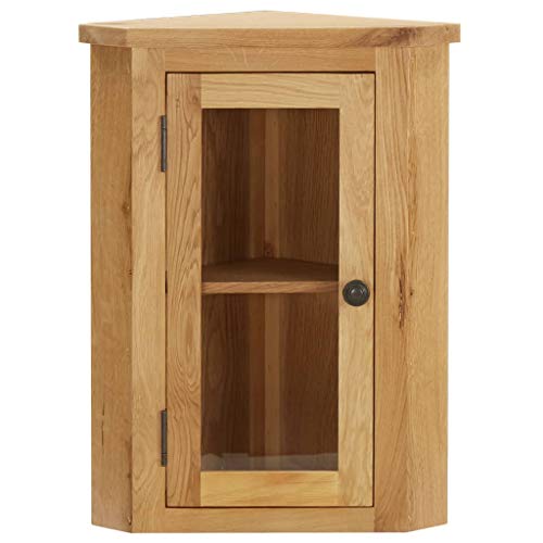 Ausla Mueble de baño esquinero de madera maciza de roble, mueble multiusos de baño, salón, cocina con 1 puerta y 1 estante interior, 45 x 28 x 60 cm