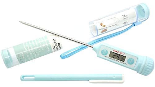 AVAX DT-7 - Digital LCD Food Thermometer Kitchen Cooking Probe for Wine, Food, Meat, Steak, Turkey, BBQ, Yerba Mate, etc. - Temperature range: -50C to 300C / -58F to 572F - (tube packaging and a protective cap included for better protection) - Battery Inc