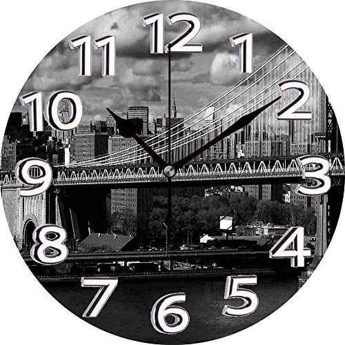AZHOULIULIU Co.,ltd Panorama en Blanco y Negro de Nueva York del Horizonte de la Ciudad de Nueva York con Enfoque en el Puente de Manhattan Foto temática Reloj silencioso Gris