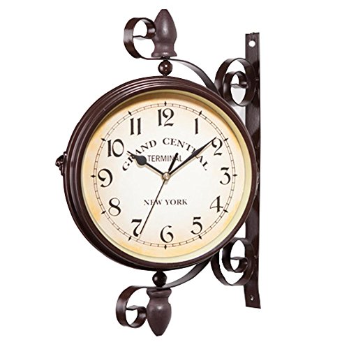 Biback Nostalgie Reloj de Pared Tren hofuhr Doble Cara Reloj de Estación de Tren, diseño Retro Estilo Europeo Vintage Reloj Innovador Alemán por Ambos Lados – Reloj de Pared