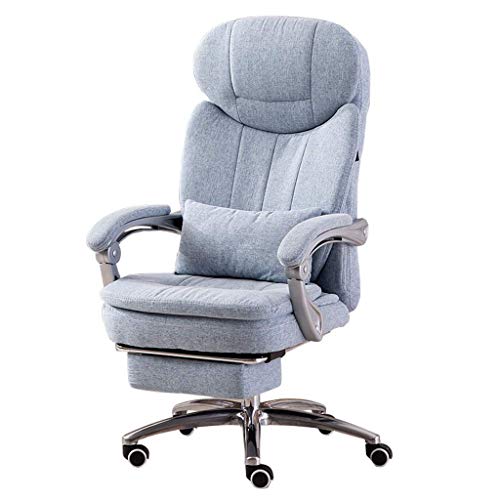 BOC Las sillas de oficina grande Ejecutivo apoyo para la cabeza | Respaldo alto Silla de escritorio para el hogar/oficina | Tela de lino heces | Sistema reclinable y varillaje de la barandilla,Azul