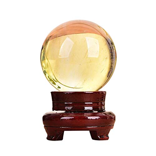 Bola Vidrio 10cm Citrino Natural calcita Cristal de Cuarzo Citrino Esfera Bola curación de Piedras Preciosas Soporte de Madera Bola de Cristal (Size : 11cm)