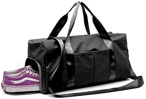 Bolsa de Deporte con Compartimento, Bolsa de Deporte Separada en Seco y Húmedo Gym Duffle Bag Impermeable para Zapatos, Bolsa de Viaje con Correa Unisex (Negro)