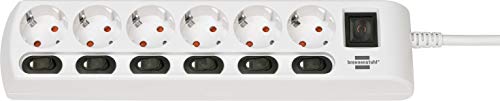 Brennenstuhl regleta de enchufes con 6 tomas de corriente y interruptores individuales (6 interruptores iluminados independientes, cable de 2 m) blanco
