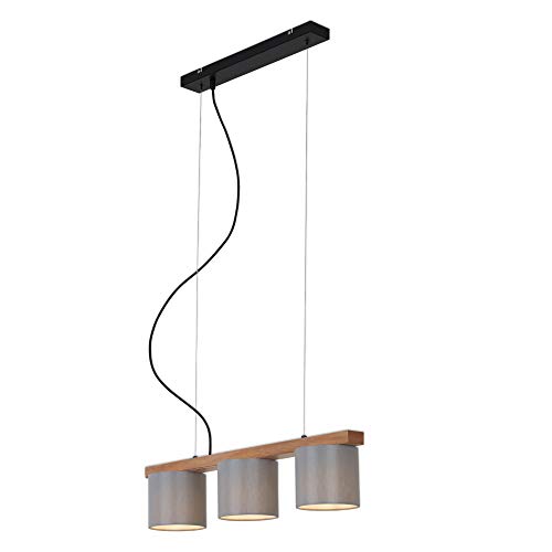 Briloner Leuchten, lámpara colgante de 5 luces, retro, vintage, regulable en altura, 3x E14, máx. 25 Watt, metal-madera incl. plafón, 650x150x1360mm (largo x ancho x alto), Color Negro Y Gris