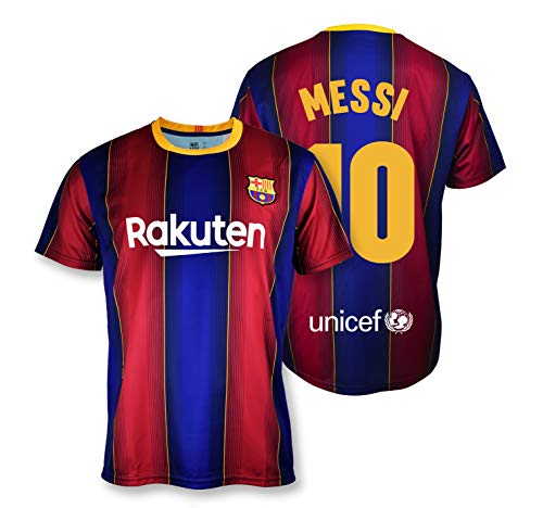 Camiseta Replica FC. Barcelona 1ª EQ Temporada 2020-21 - Producto con Licencia - Dorsal 10 Messi- 100% Poliéster - Talla S