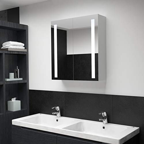 Cikonielf - Armario de baño con espejo LED equipado con dos puertas y 3 estantes interiores, diseño moderno, tablero DM de alta calidad 62 x 14 x 60 cm