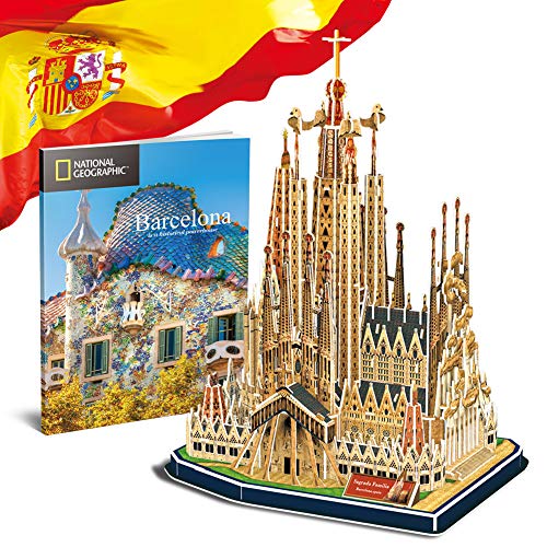 CubicFun National Geographic Puzzle 3D España Barcelona Sagrada Familia Kit de Gaudí Rompecabezas 3D Modelo Arquitectónico con Folleto de Regalo para Adults y Niños, 184 Piezas